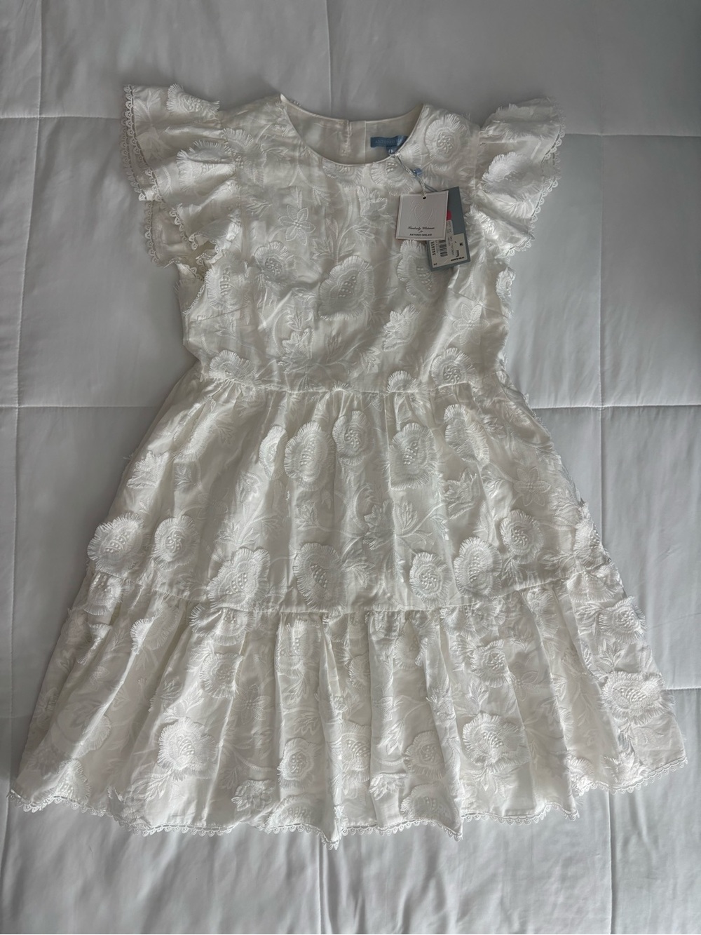 ANTONIO MELANI White Embroidered Floral Dress Size L NWT